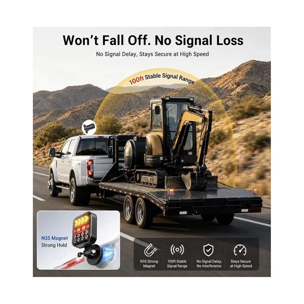 12N31/ Wireless Trailer Lights Kit, Solar USB-C Magnetic Rechargeable LED